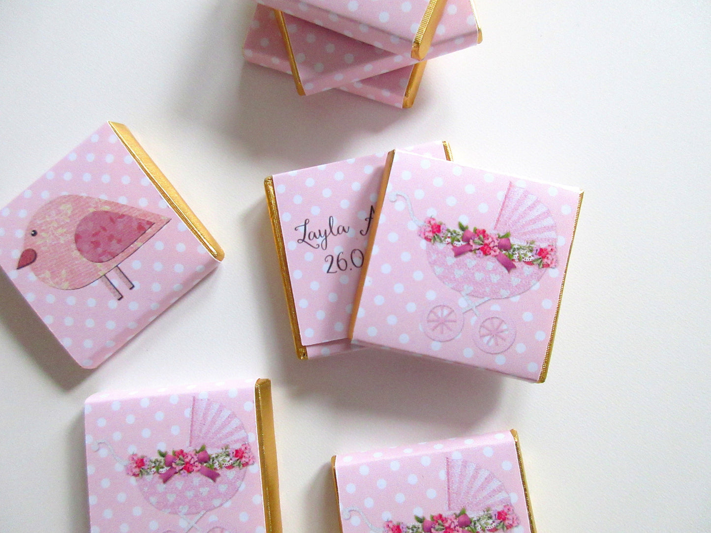 Personalized Girl Pink Baby Shower Chocolate Favours – Pastel Pinks & 1st Birthday Favours (Pack of 25)
