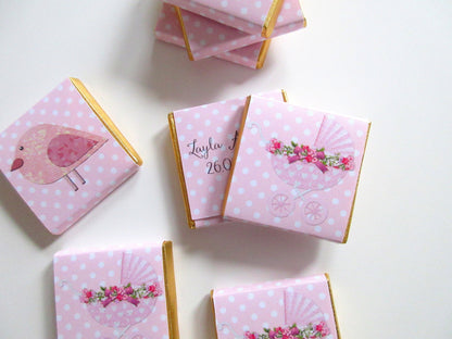 Personalized Girl Pink Baby Shower Chocolate Favours – Pastel Pinks & 1st Birthday Favours (Pack of 25)