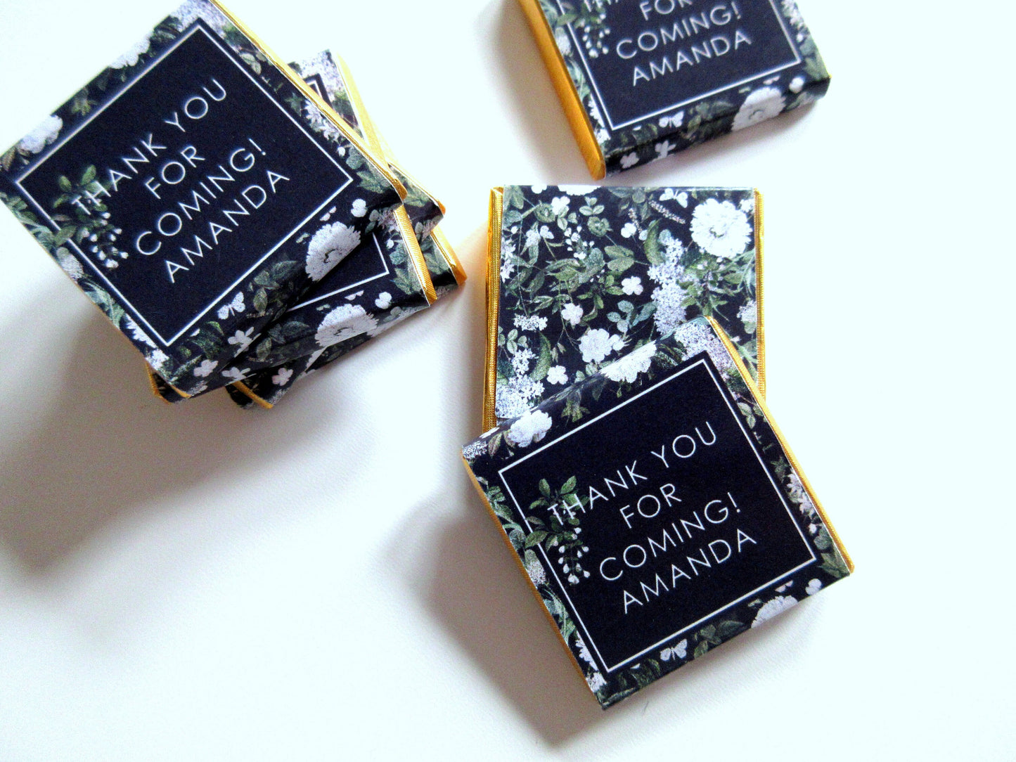 Personalized Black Garden Birthday Chocolate Favours – Floral Guest Treats (Pack of 25)