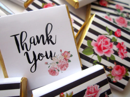 Personalized Thank You Floral Chocolate Favours – Perfect Thank You Gifts & Party Favours (Pack of 25)