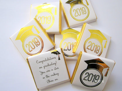 Personalized Graduation Year Chocolate Favours – Gold Cap & Year, Guests Favours, Pack of 25