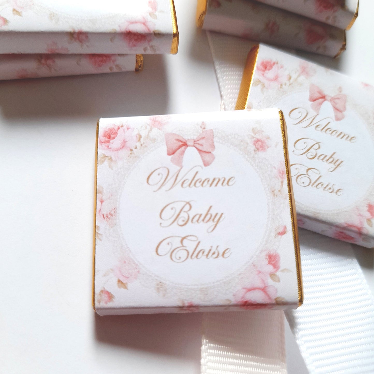 Welcome Baby Girl Personalized Chocolate Favours – Party Bag Fillers, Pack of 25