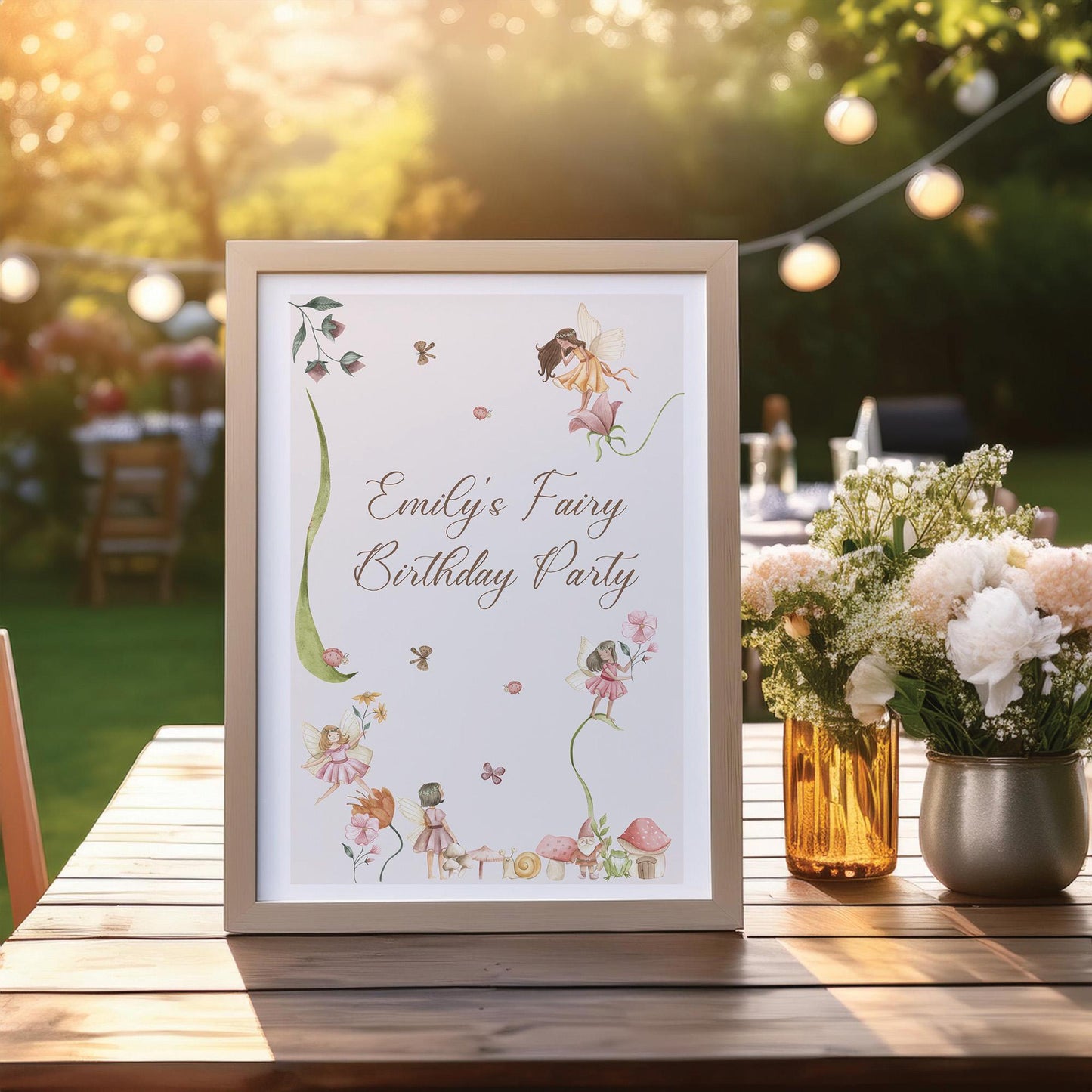Personalized Fairy Birthday Printed Welcome Sign – Custom Table Centerpiece, Unframed in Various Sizes, Perfect for Party Decor