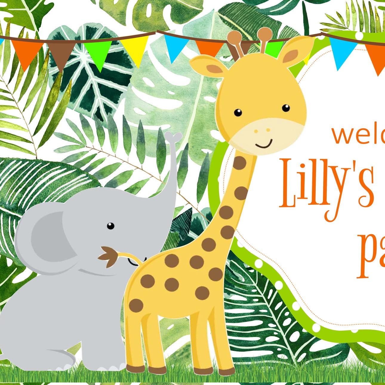 Jungle Safari Birthday Banner, Birthday Party Wall decor in satin paper