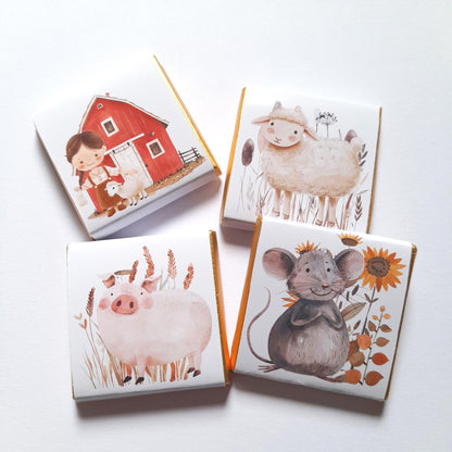 Personalized Farm Party Chocolate Favours – Farm Animals Treats for Children's Party (25 pcs)