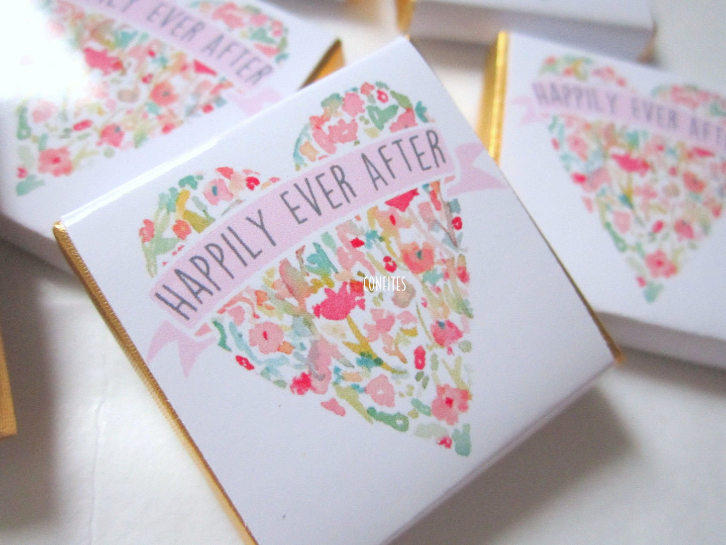 Personalized Floral Wedding Heart Chocolate Favours – Custom Guest Favours (Pack of 25)