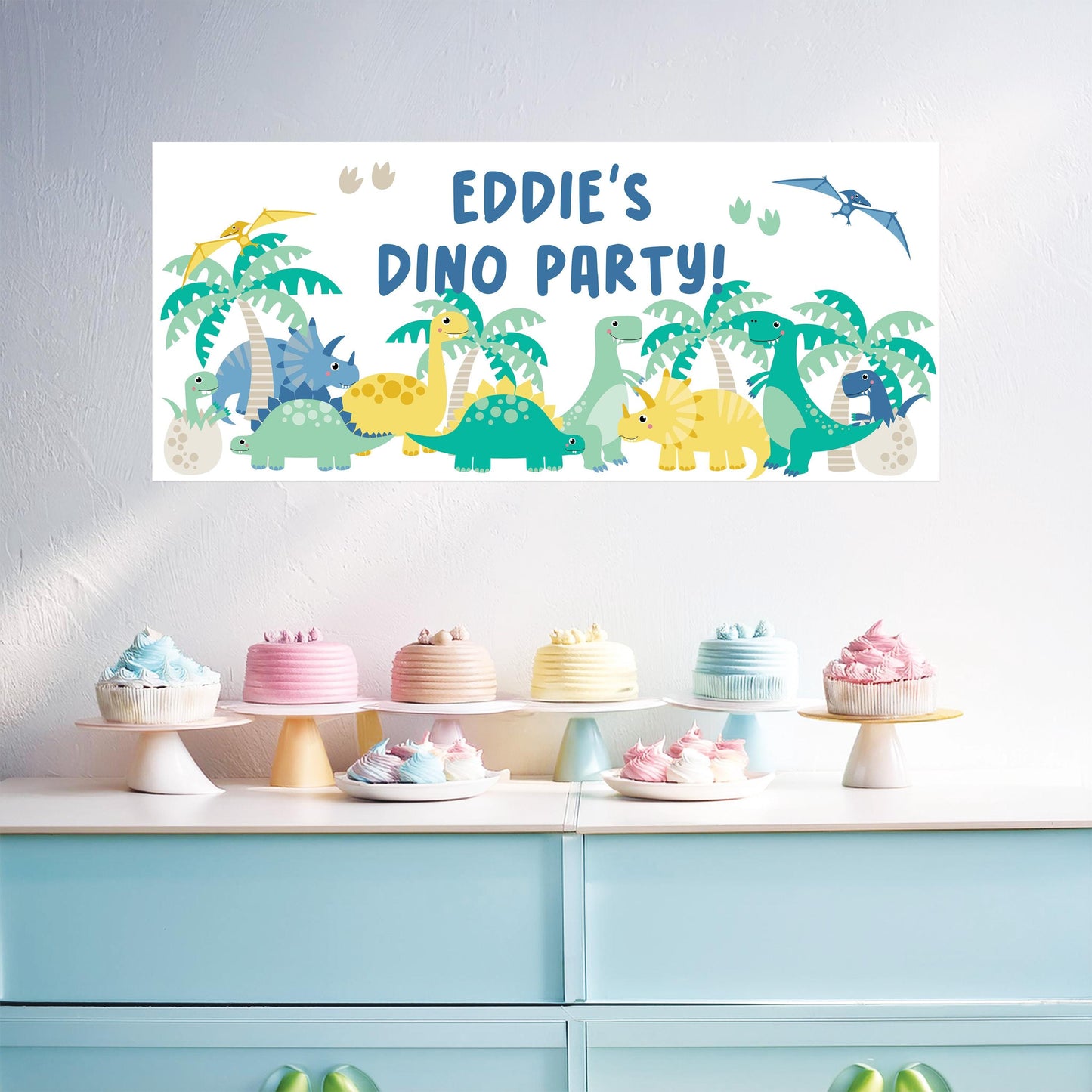 Personalised Dinosaur Birthday Banner – Custom Satin Paper Wall Decor for Dinosaur-Themed Parties