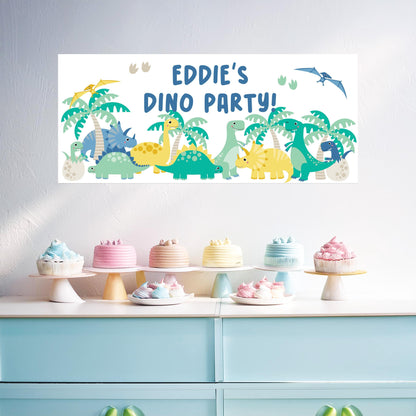 Personalised Dinosaur Birthday Banner – Custom Satin Paper Wall Decor for Dinosaur-Themed Parties