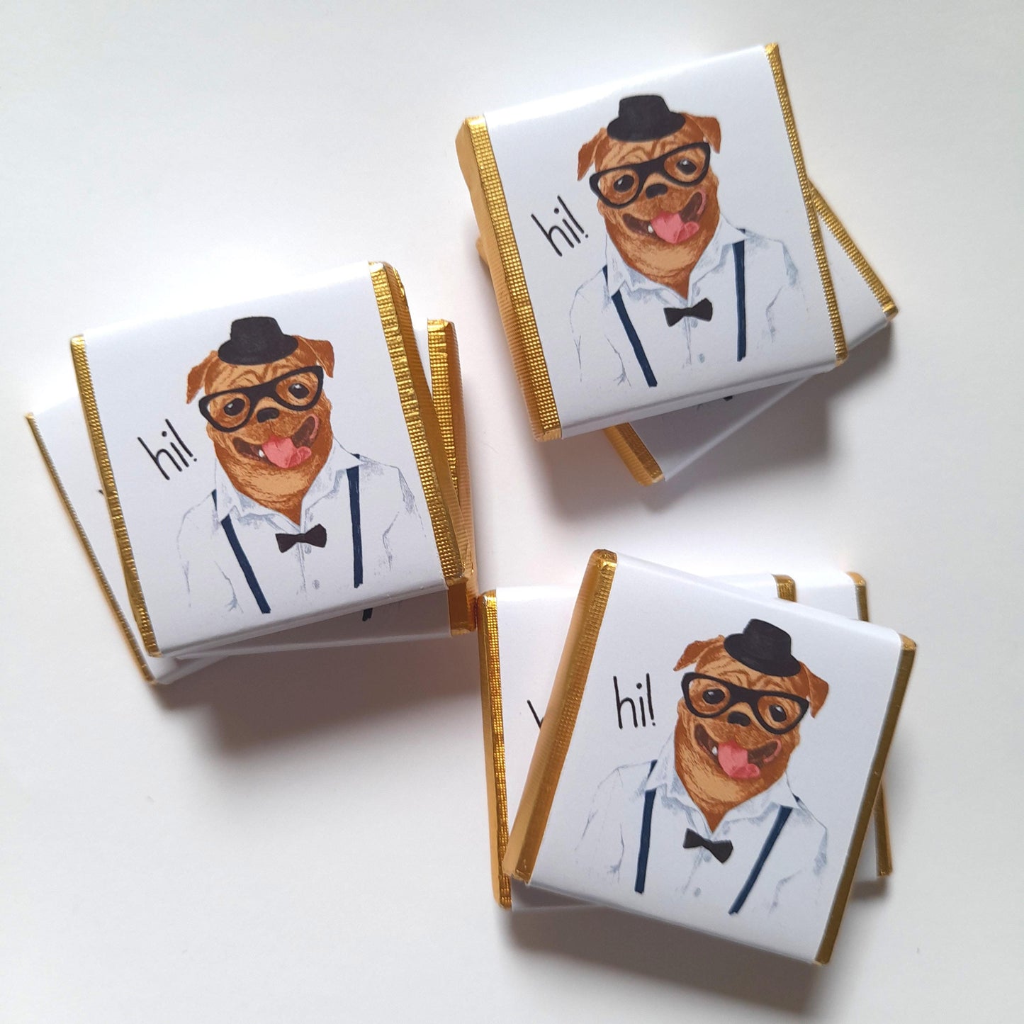 Personalized Pug Chocolate Favours – Birthday Party Favours (Pack of 25)