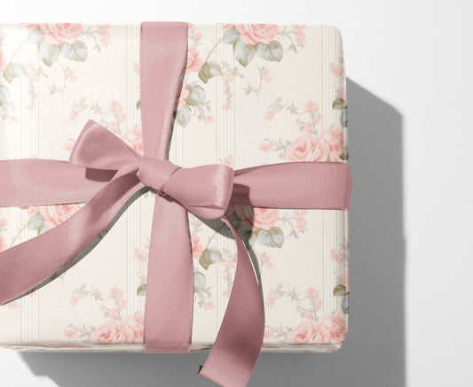 Pastel Retro Rose Print Wrapping Paper – Retro Floral Gift Wrap (Large Size)