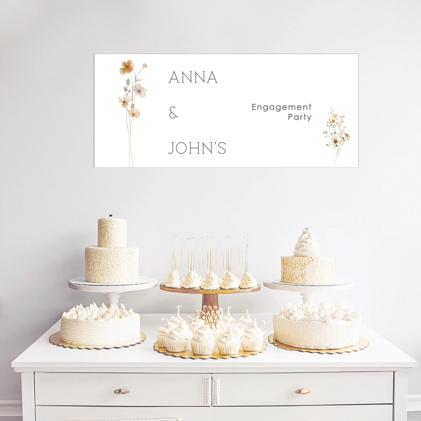 Personalised Engagement Banner – Little Autumn Flowers, Satin Paper Wall Decor for Any Occasion