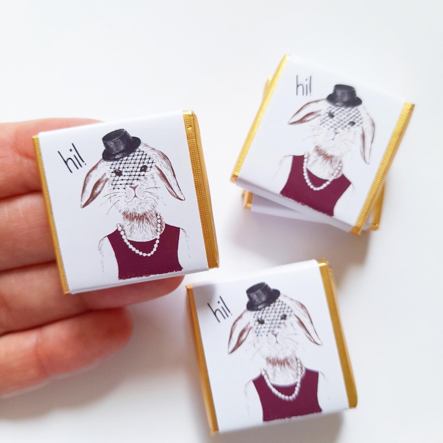 Personalized Fancy Bunny Lady Chocolate Favours – Birthday Party Favours (Pack of 25)