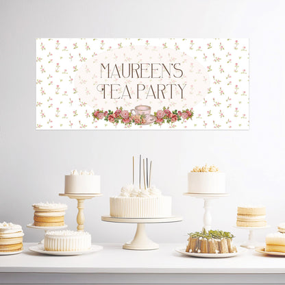 Personalised Tea Party Banner – Birthday Party Wall Decor in Satin Paper, Perfect for Any Occasion