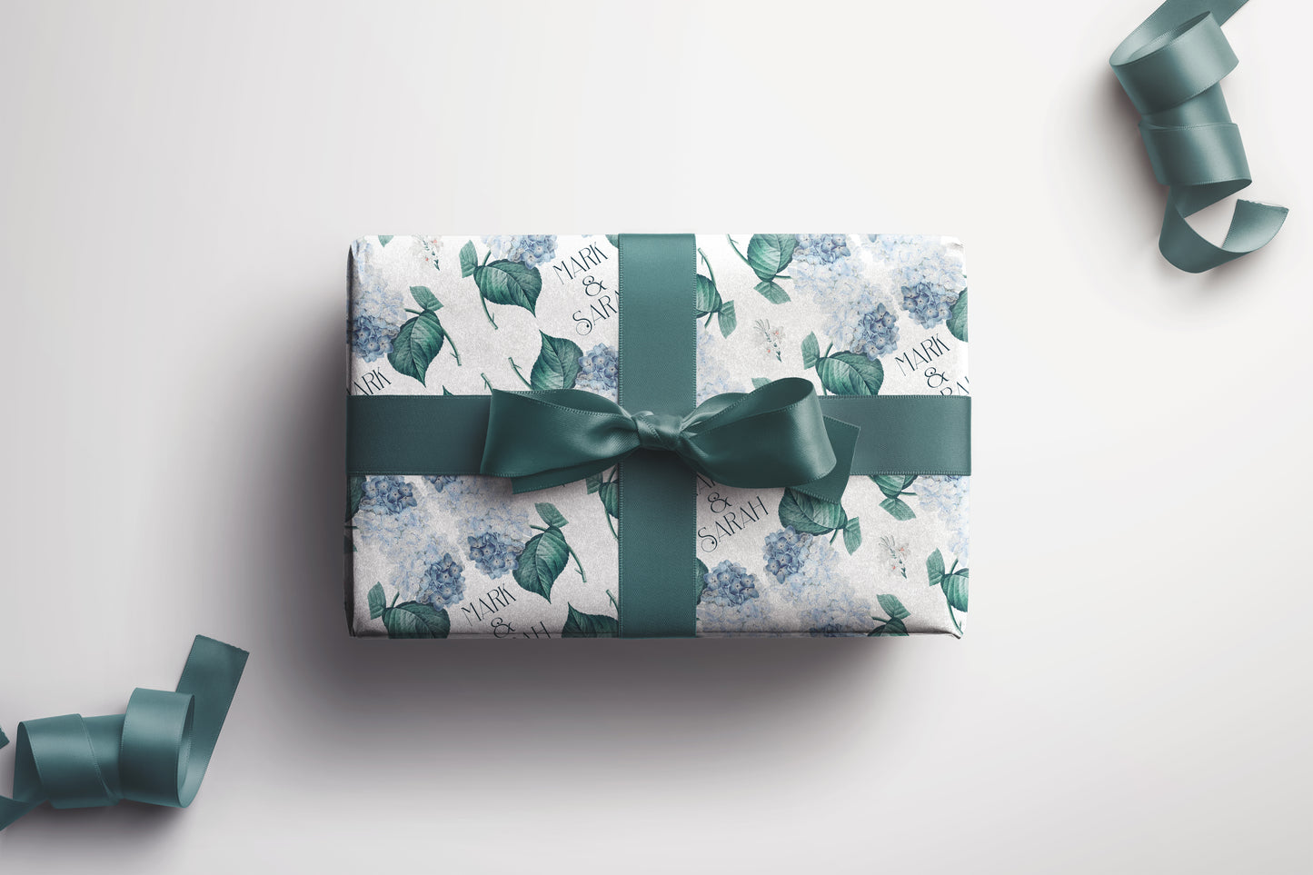 Personalised  Wedding Wrapping Paper Blue Hydrangea