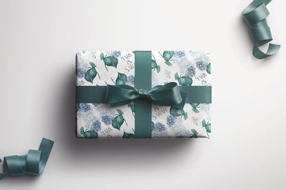 Personalised  Wedding Wrapping Paper Blue Hydrangea