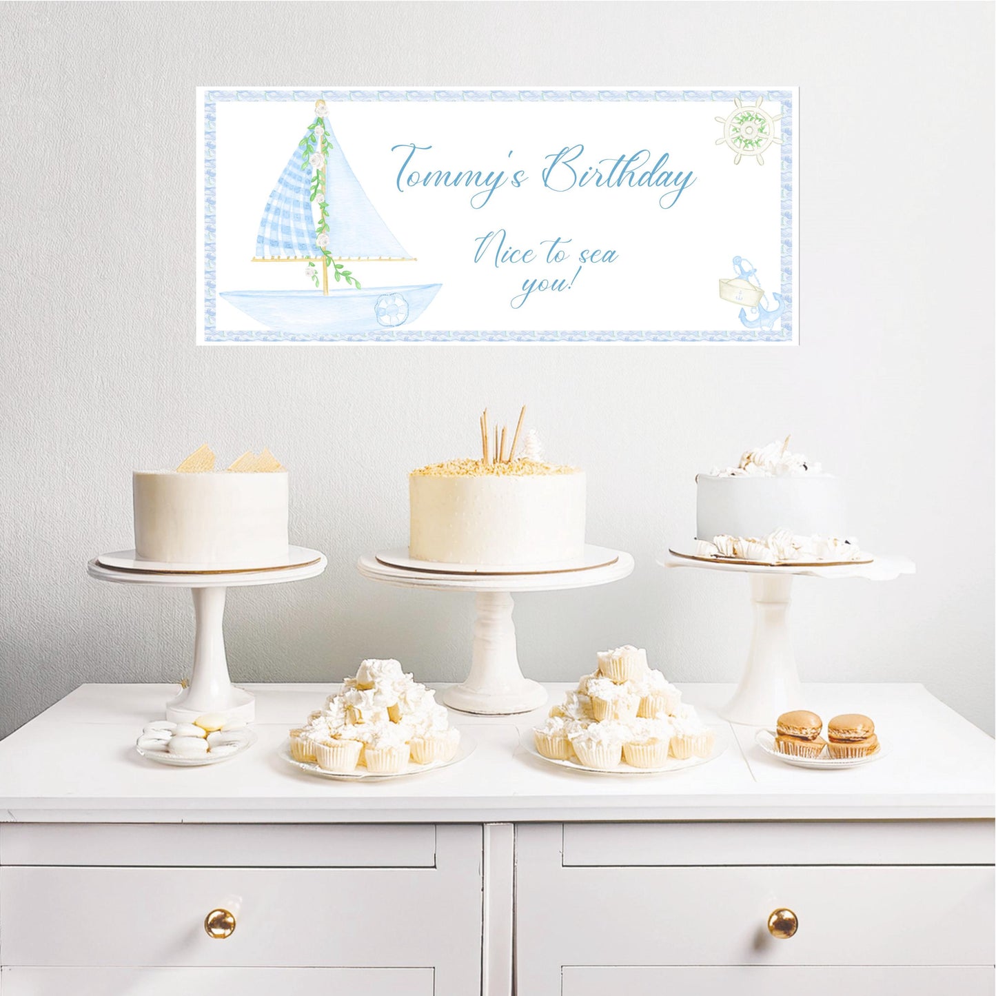 Personalised Nautical Banner – Custom Birthday Wall Decor in Satin Paper, Suitable for Any Occasion
