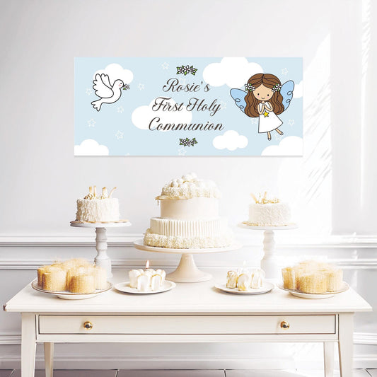 Personalised First Communion Banner – Angel Girl Design, Satin Paper Wall Decor