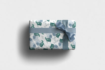 Personalised  Wedding Wrapping Paper Blue Hydrangea