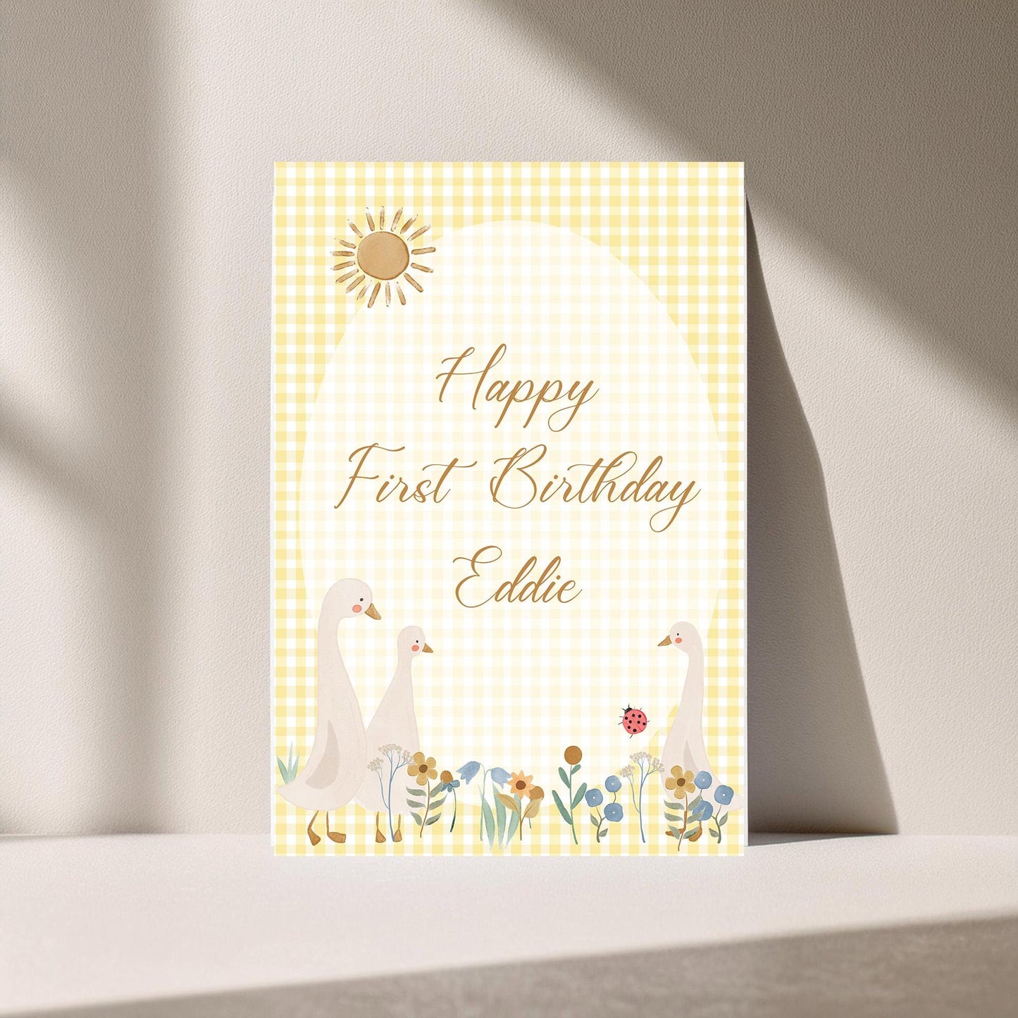 Personalised Cute Geese 1st Birthday Welcome Sign – Custom Printed Party Decoration, Unframed in Multiple Sizes