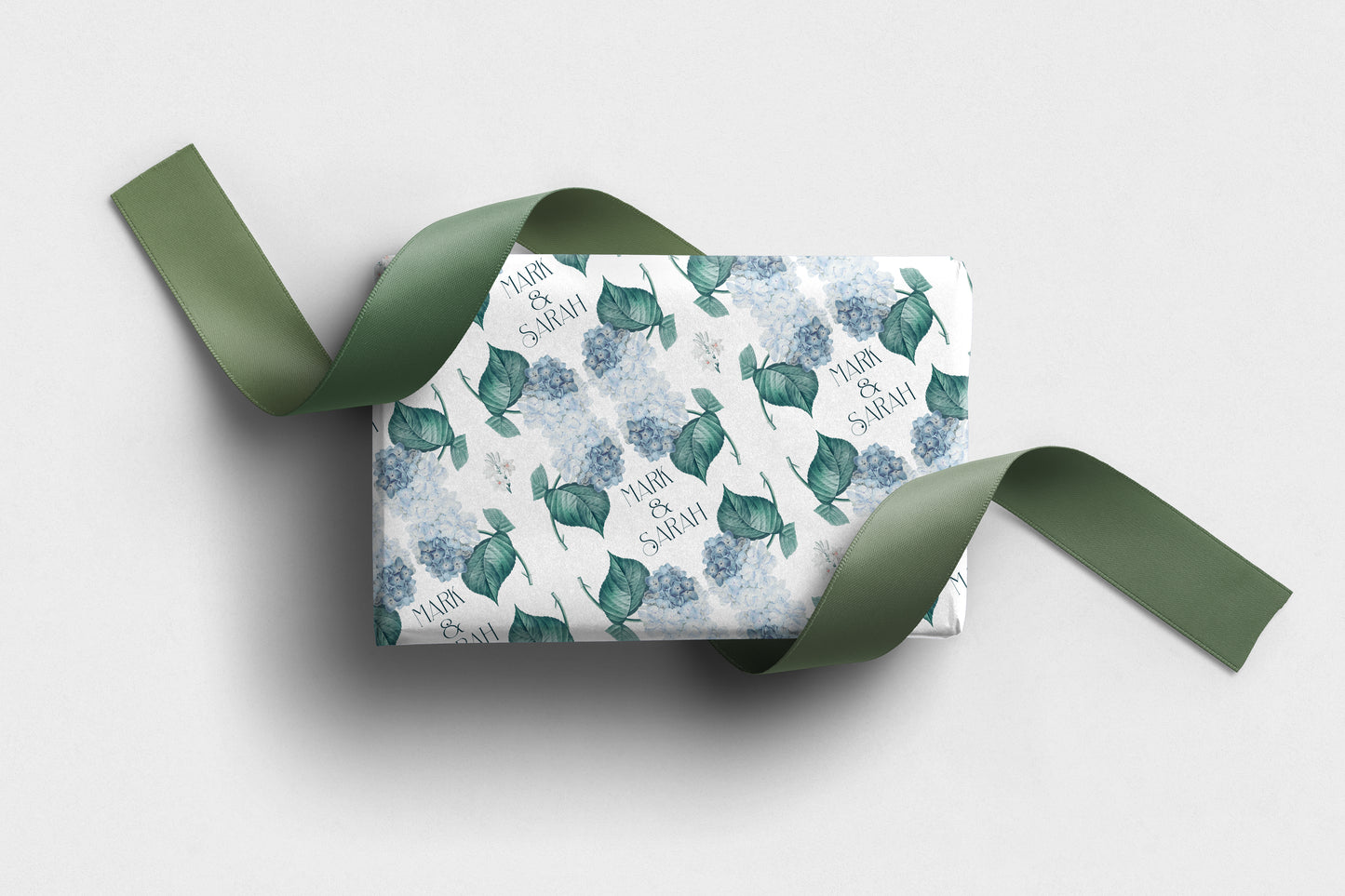 Personalised  Wedding Wrapping Paper Blue Hydrangea
