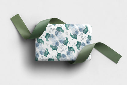 Personalised  Wedding Wrapping Paper Blue Hydrangea