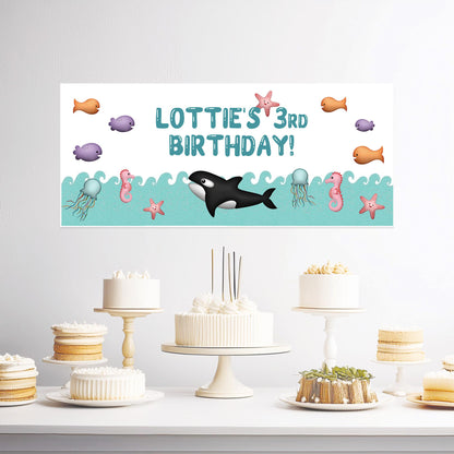 Personalised Under The Sea Birthday Banner – Satin Paper Party Wall Decor for Ocean-Themed Parties