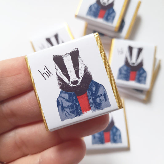 Personalized Badger Chocolate Favours – Custom Birthday Party Treats (Pack of 25)