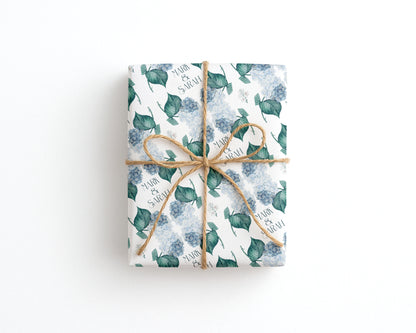 Personalised  Wedding Wrapping Paper Blue Hydrangea