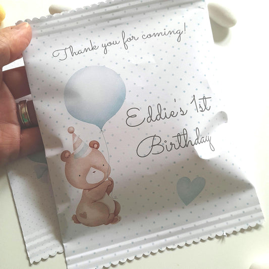 Baby Bear Boy 1st Birthday personalized party bags, baby bear bags for favours, pack of 10