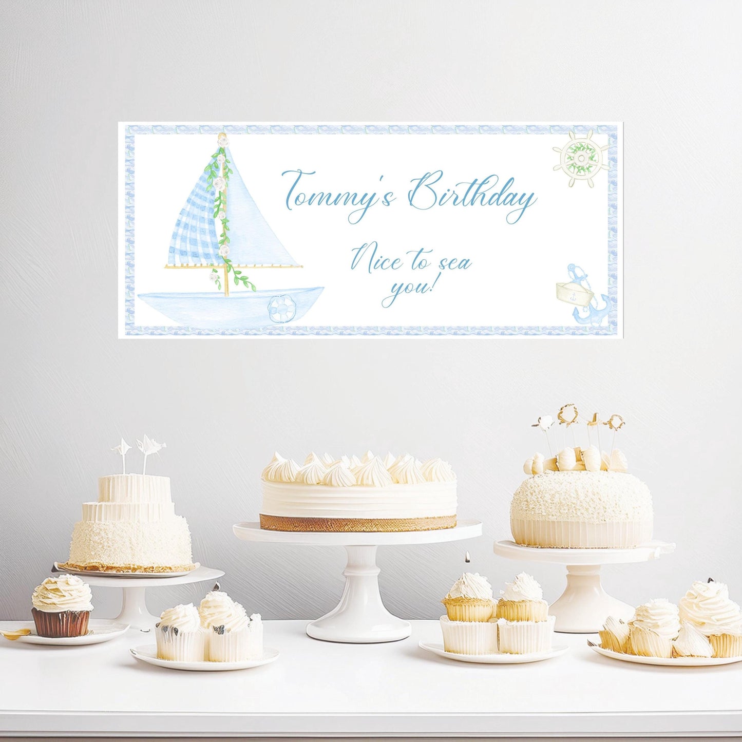 Personalised Nautical Banner – Custom Birthday Wall Decor in Satin Paper, Suitable for Any Occasion