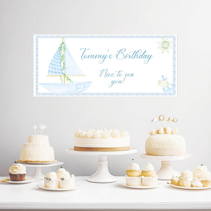 Personalised Nautical Banner – Custom Birthday Wall Decor in Satin Paper, Suitable for Any Occasion