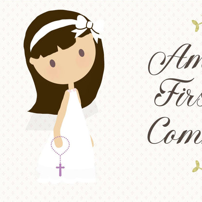 Personalised 1st Communion Banner for Girls with White Bow – Satin Paper Wall Party Decor