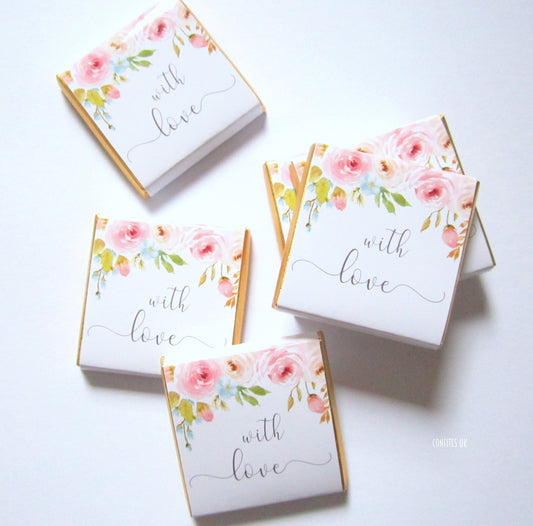 Personalized Floral Love Chocolate Favours – Custom Party Guest Favours (Pack of 25)