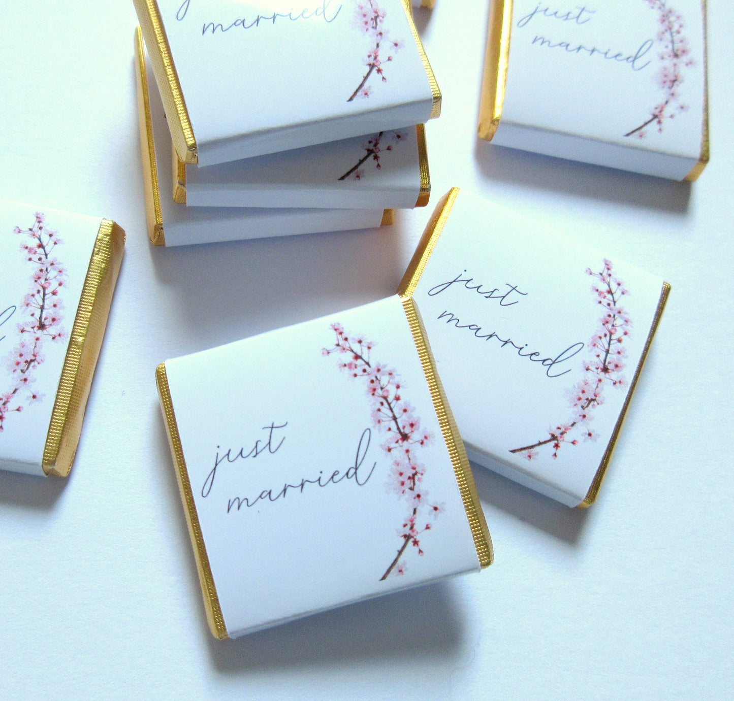 Wedding Personalized Chocolate Favours – Just Married Cherry Blossom Design, Pack of 25