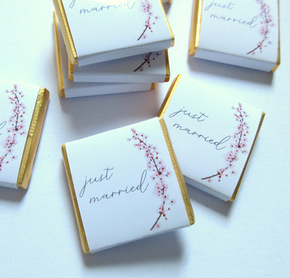 Wedding Personalized Chocolate Favours – Just Married Cherry Blossom Design, Pack of 25