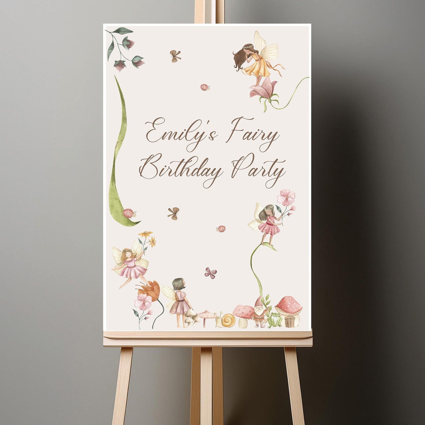 Personalized Fairy Birthday Printed Welcome Sign – Custom Table Centerpiece, Unframed in Various Sizes, Perfect for Party Decor