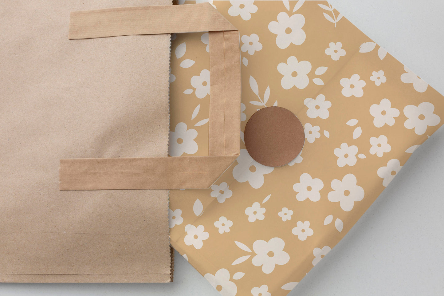 Large Brown and White Floral Boho Gift Paper with Flowers – Elegant Wrapping for Special Occasions