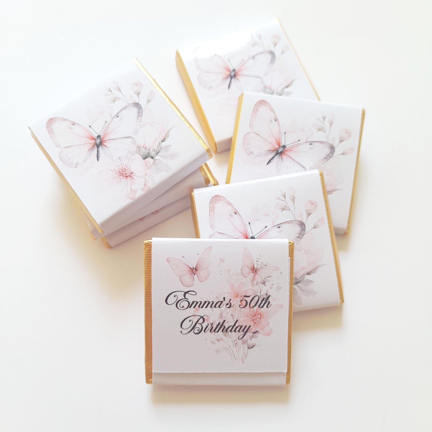 Personalized Birthday Butterflies Chocolate Favours – Elegant Guest Favours (Pack of 25)