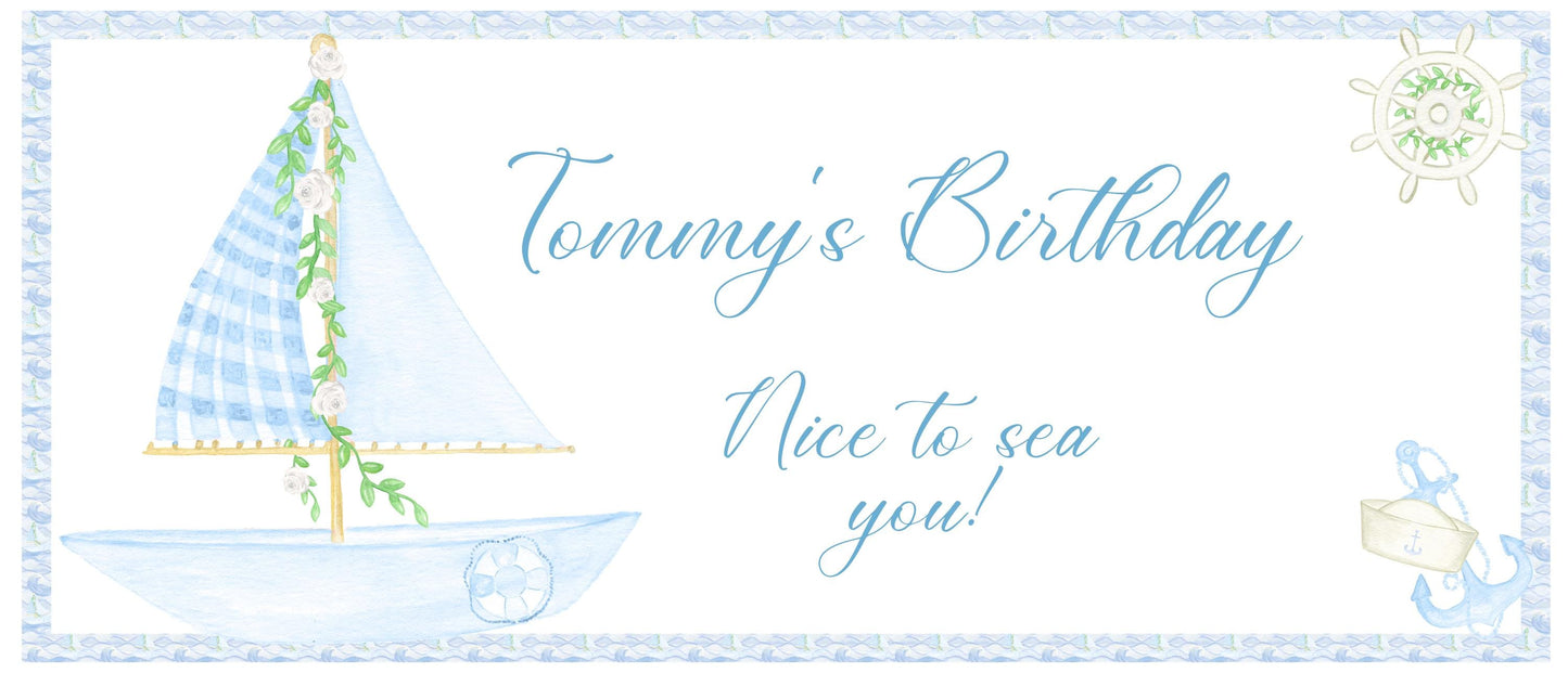 Personalised Nautical Banner – Custom Birthday Wall Decor in Satin Paper, Suitable for Any Occasion