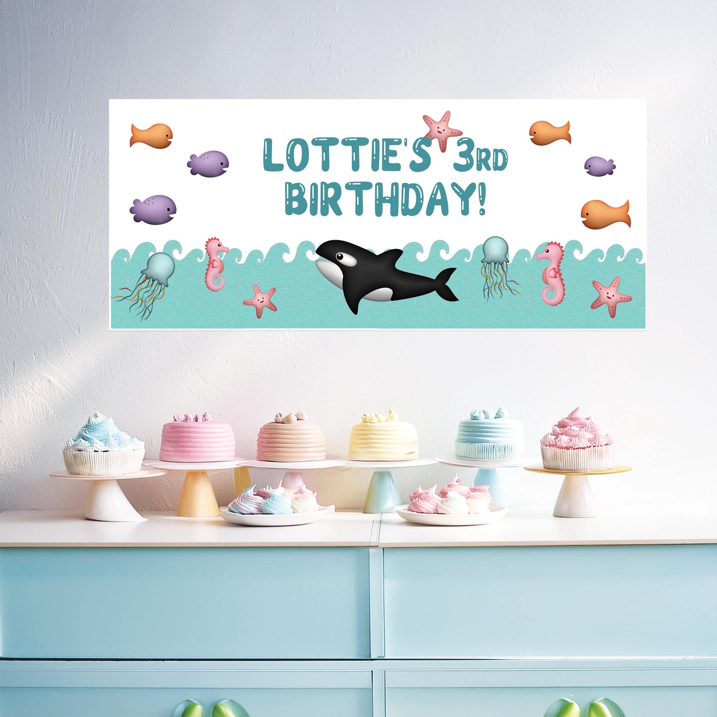 Personalised Under The Sea Birthday Banner – Satin Paper Party Wall Decor for Ocean-Themed Parties