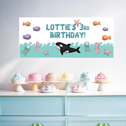 Personalised Under The Sea Birthday Banner – Satin Paper Party Wall Decor for Ocean-Themed Parties