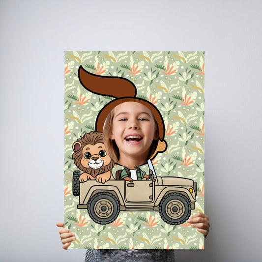 Lion Safari Driver Face in the Hole Photo Booth Prop – Kids Jungle Party Foam Board