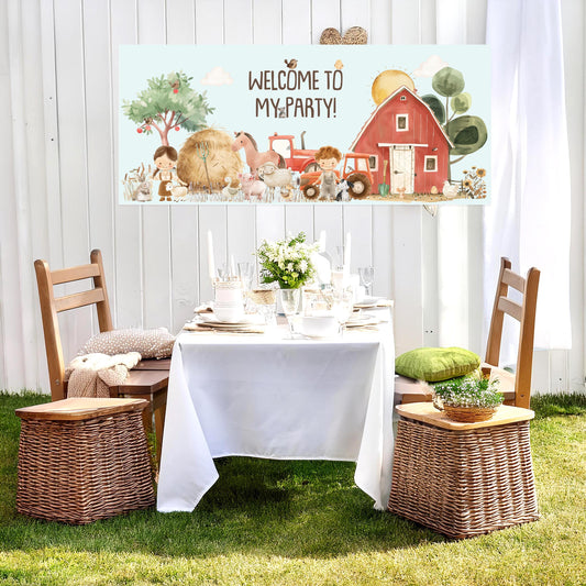Farmyard Party Banner, Birthday Party Wall decor in satin paper