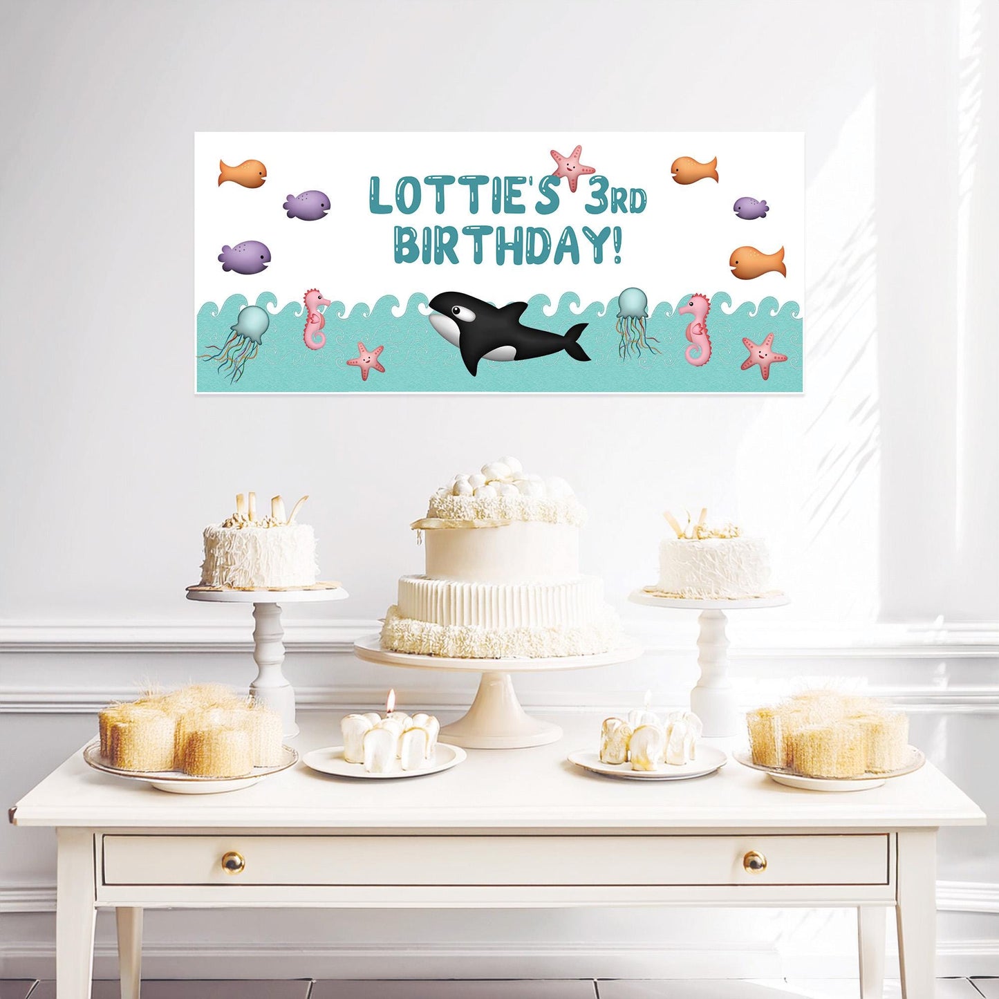 Personalised Under The Sea Birthday Banner – Satin Paper Party Wall Decor for Ocean-Themed Parties