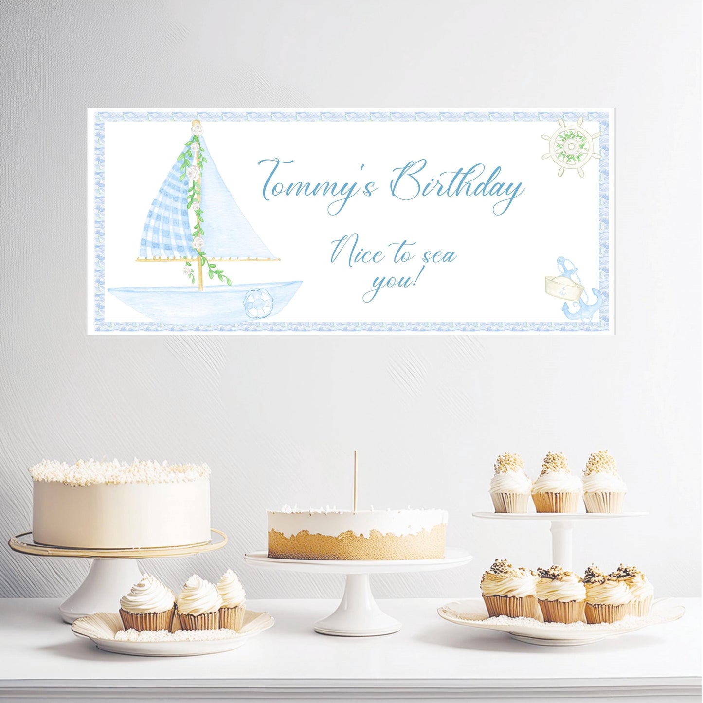 Personalised Nautical Banner – Custom Birthday Wall Decor in Satin Paper, Suitable for Any Occasion