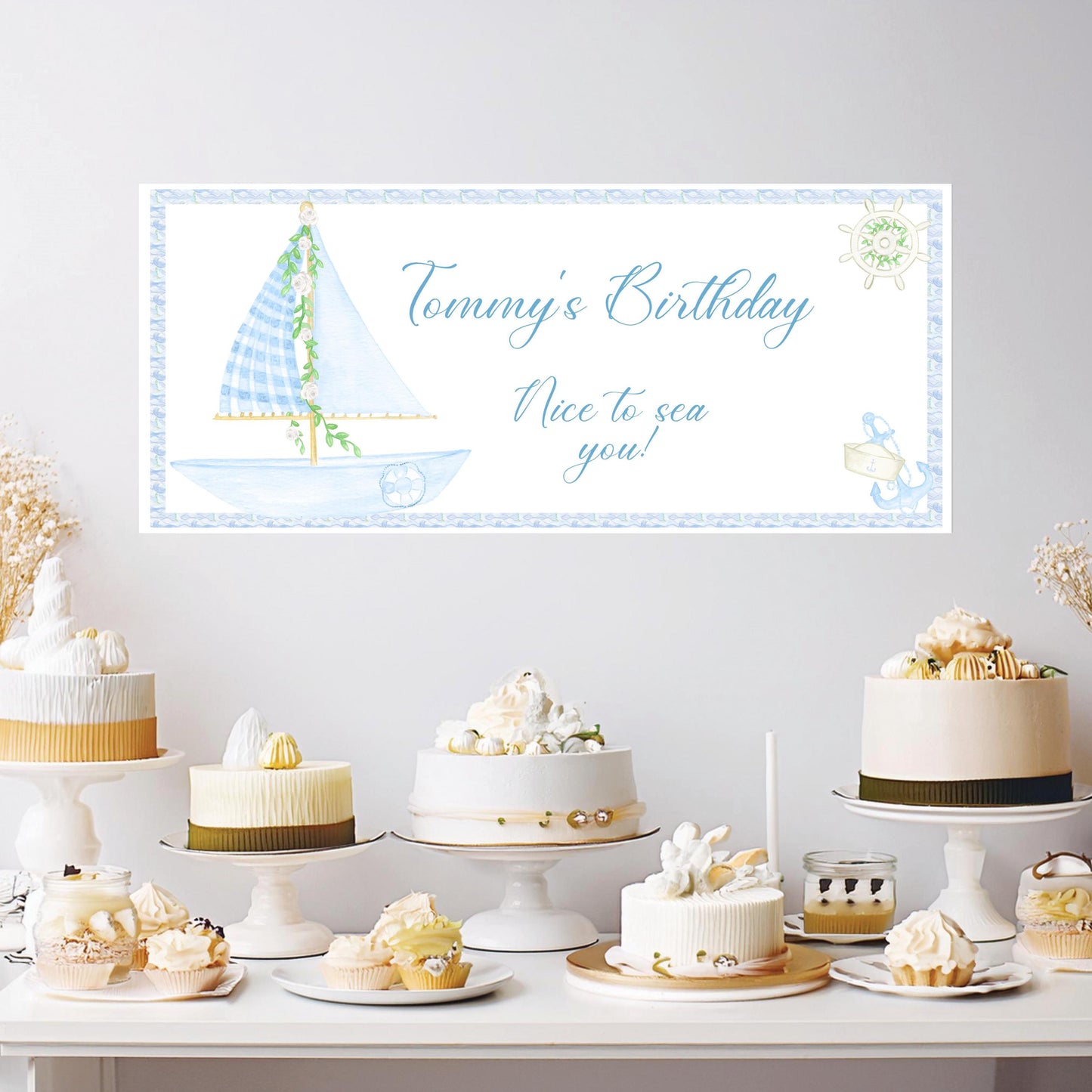 Personalised Nautical Banner – Custom Birthday Wall Decor in Satin Paper, Suitable for Any Occasion
