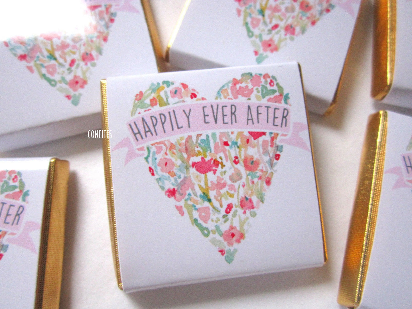 Personalized Floral Wedding Heart Chocolate Favours – Custom Guest Favours (Pack of 25)