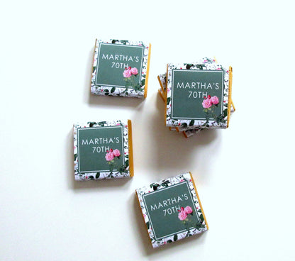 Personalized Birthday Chocolate Favours – Cottage Garden Green & Pink, Party Favours, Pack of 25