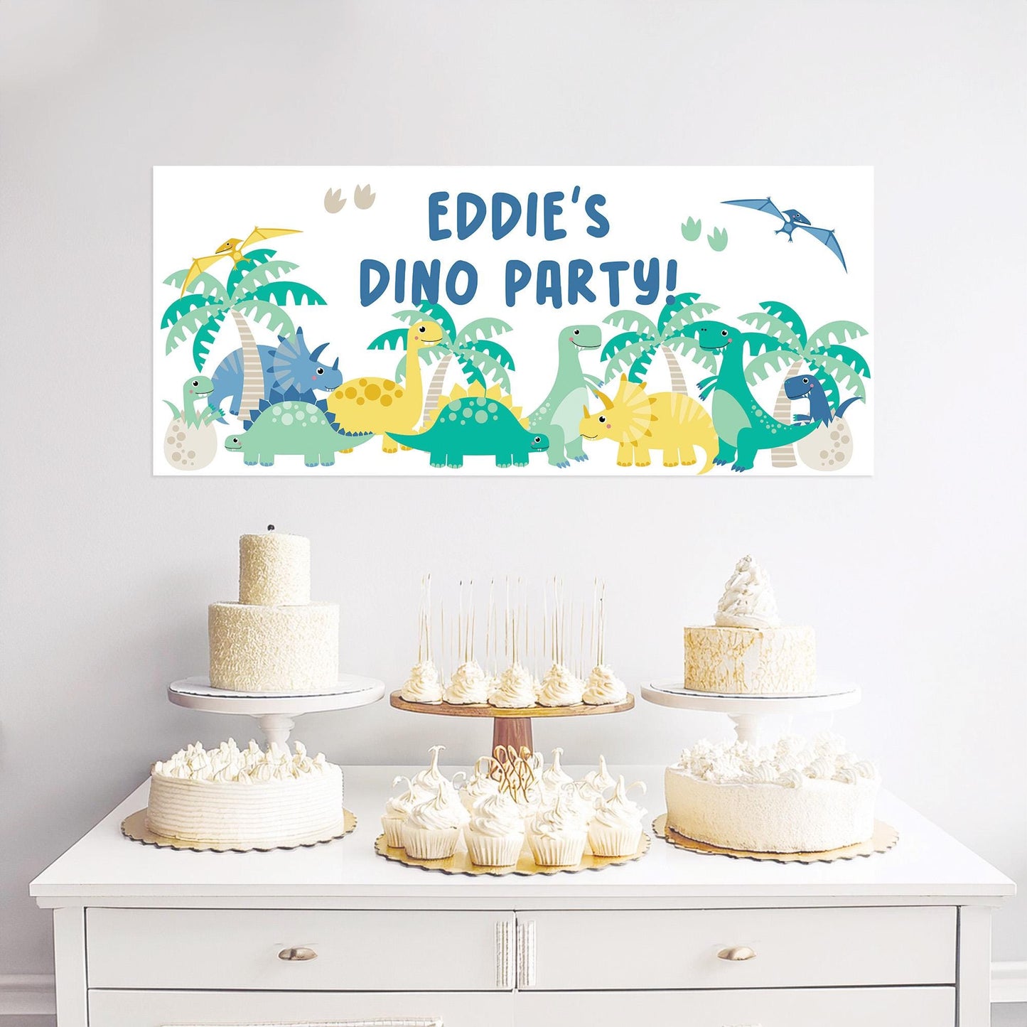 Personalised Dinosaur Birthday Banner – Custom Satin Paper Wall Decor for Dinosaur-Themed Parties