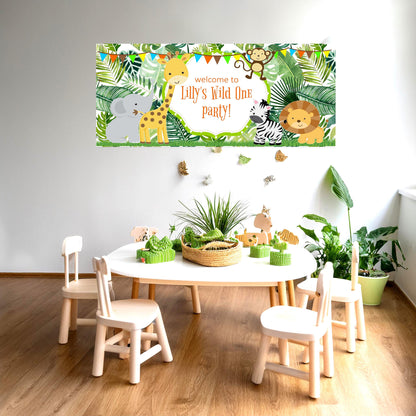 Jungle Safari Birthday Banner, Birthday Party Wall decor in satin paper